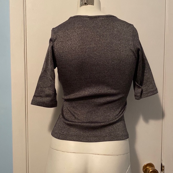 Metallic Grey 3/4 length Sleeve Crop Top by Via101 - Picture 2 of 3